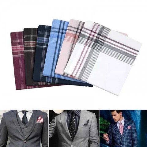 Men's Elegant 36x36cm Pure Cotton Striped Pocket Squares W240921
