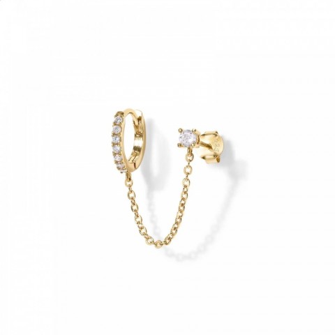 Shevalue Women's Fashion 14K Gold Dangle Chain Huggie Hoop Earrings with Cubic Zirconia Stud