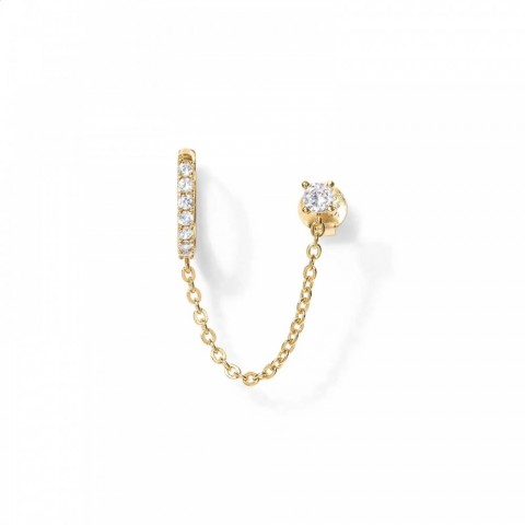Shevalue Women's Fashion 14K Gold Dangle Chain Huggie Hoop Earrings with Cubic Zirconia Stud