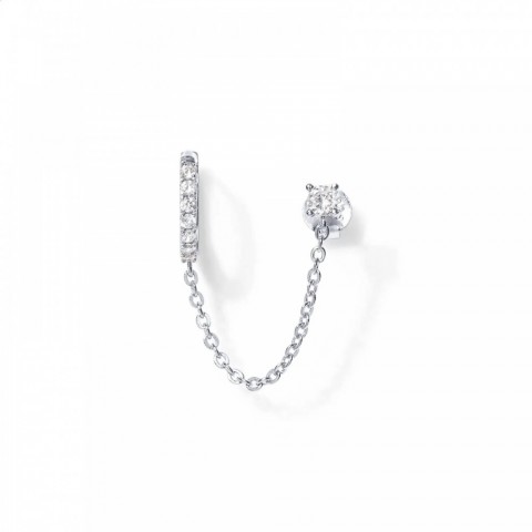 Shevalue Women's Fashion 14K Gold Dangle Chain Huggie Hoop Earrings with Cubic Zirconia Stud