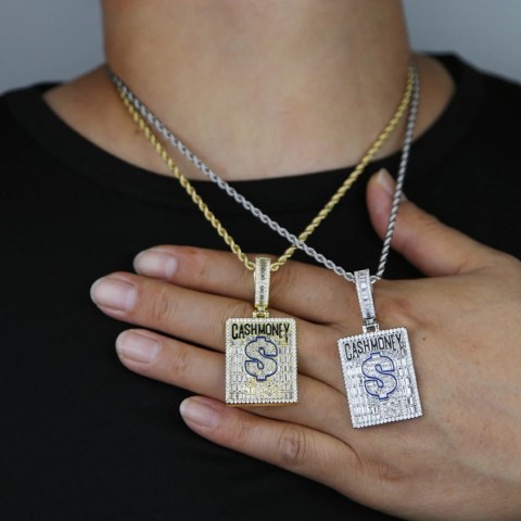 Cash Money Bling Charm Necklace in Gold - Men's Fashion Jewelry