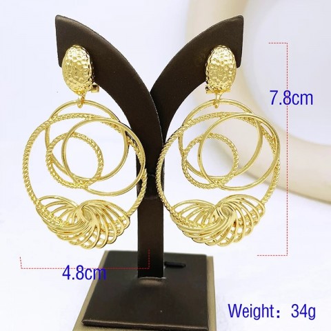 Big Gold Plated Drop Earrings for Women - Trendy Wedding Accessories 18K Plated