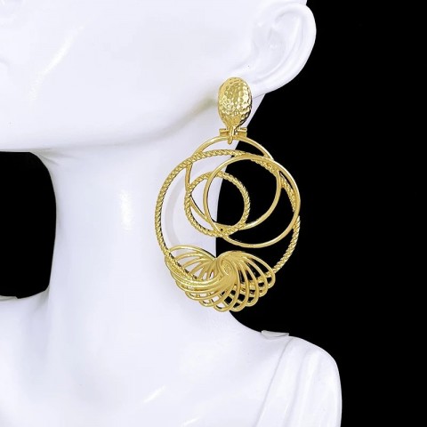 Big Gold Plated Drop Earrings for Women - Trendy Wedding Accessories 18K Plated