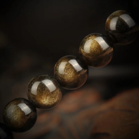 Men's Golden Black Obsidian Bracelet with Tibetan Silver Pixiu and Yellow Tiger Stone
