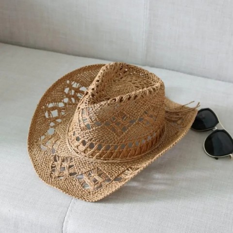 Unisex Curly Wide Brim Denim Sun Hat - Retro Hollow Climbing & Fishing Hat