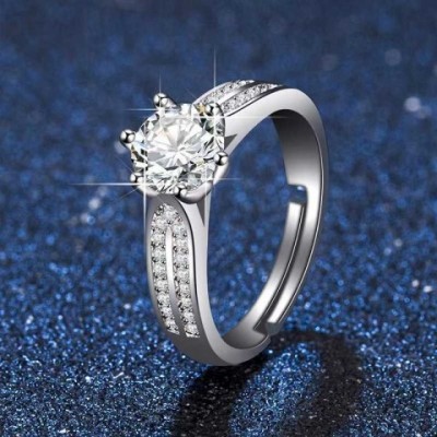 Band Rings Fashion Women's Adjustable Open Ring with Six Claw Simulated Diamonds