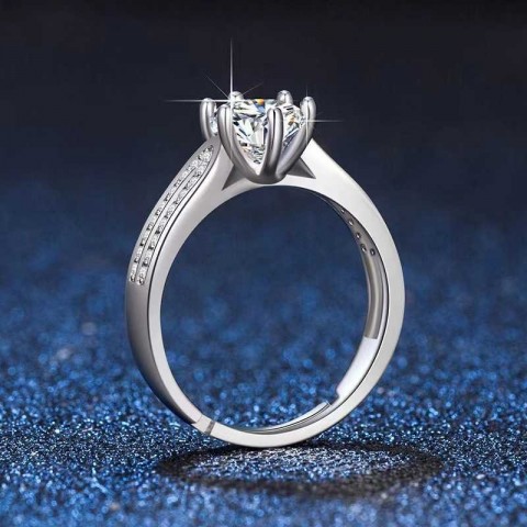 Band Rings Fashion Women's Adjustable Open Ring with Six Claw Simulated Diamonds