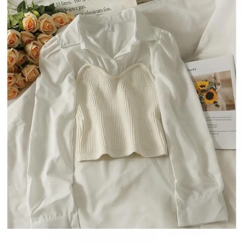 Women's Slimming French Style Blouse with Long Sleeves and Patchwork Design 2025
