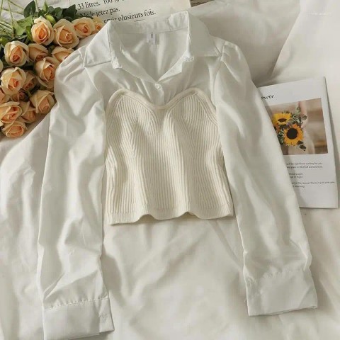 Women's Slimming French Style Blouse with Long Sleeves and Patchwork Design 2025