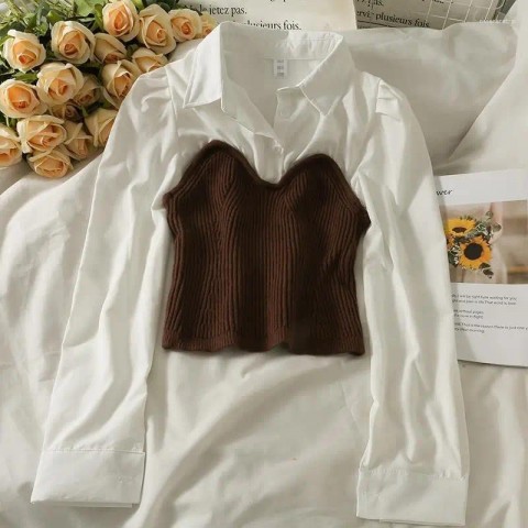 Women's Slimming French Style Blouse with Long Sleeves and Patchwork Design 2025