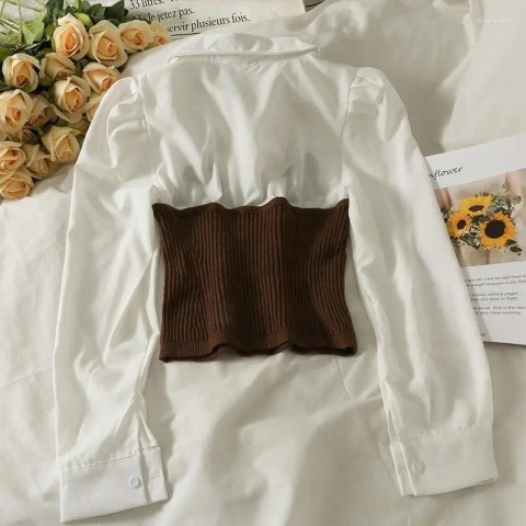 Women's Slimming French Style Blouse with Long Sleeves and Patchwork Design 2025