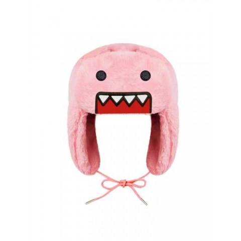 Autumn Trapper Hat for Men - Pink Domokun Cartoon Design with Warm Silk Lining