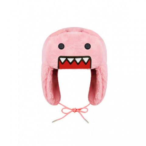 Autumn Trapper Hat for Men - Pink Domokun Cartoon Design with Warm Silk Lining