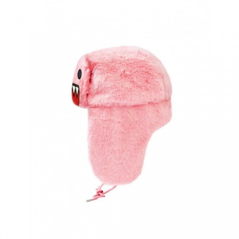 Autumn Trapper Hat for Men - Pink Domokun Cartoon Design with Warm Silk Lining