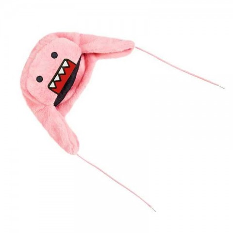 Autumn Trapper Hat for Men - Pink Domokun Cartoon Design with Warm Silk Lining
