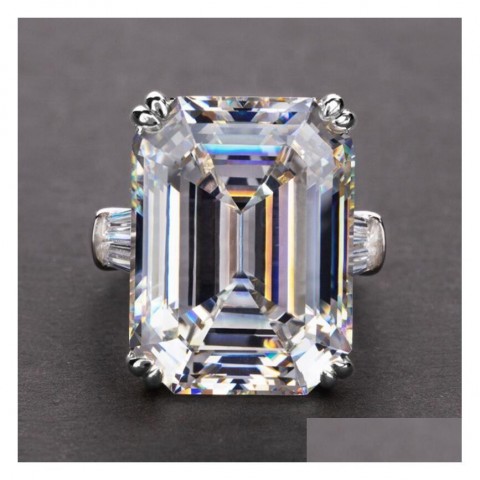 Luxury Women's Emerald Cut Pink Sapphire CZ Sterling Silver Promise Ring