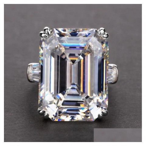 Luxury Women's Emerald Cut Pink Sapphire CZ Sterling Silver Promise Ring