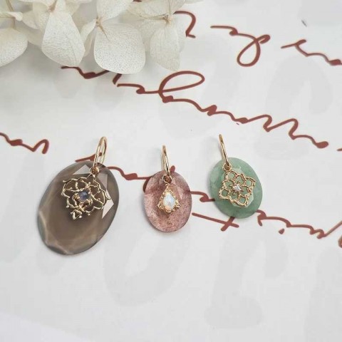 LAMOON Women's Natural Smoky Quartz and Cordierite Pendant Necklace in Gold Plated Sterling Silver