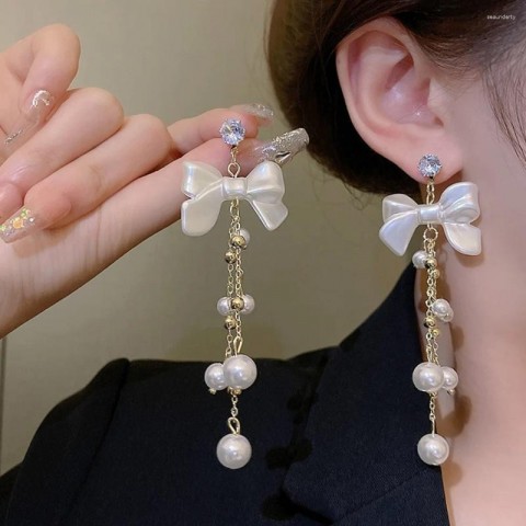 Elegant Dangle Bow Diamond Earrings for Women
