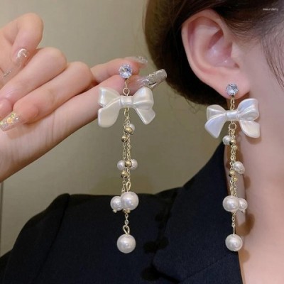 Elegant Dangle Bow Diamond Earrings for Women
