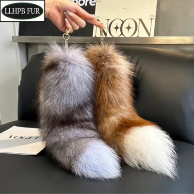 Luxury Women's Large Fox Tail Keychain with Fluffy Real Fur