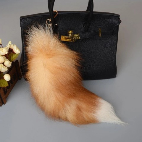 Luxury Women's Large Fox Tail Keychain with Fluffy Real Fur