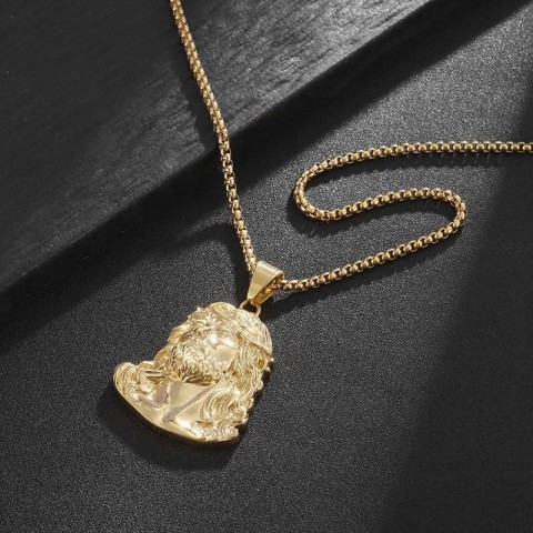 Hip Hop Jesus Face Pendant Necklace - Real Gold Plated Religious Jewelry for Unisex