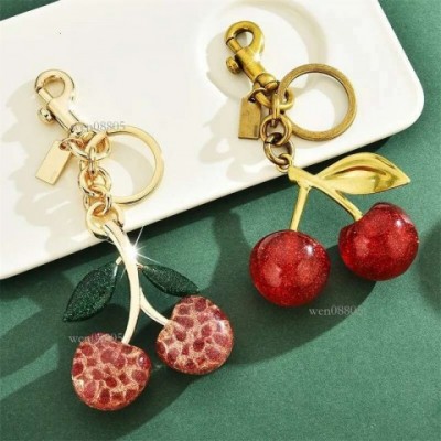 Cherry Luxury Rhodium Plated Car Keychain with Malachite for Lovers