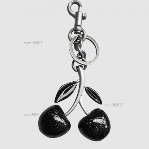 Cherry Luxury Rhodium Plated Car Keychain with Malachite for Lovers