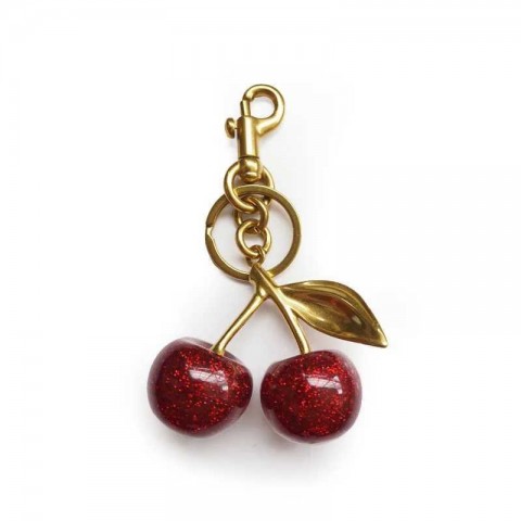 Cherry Luxury Rhodium Plated Car Keychain with Malachite for Lovers