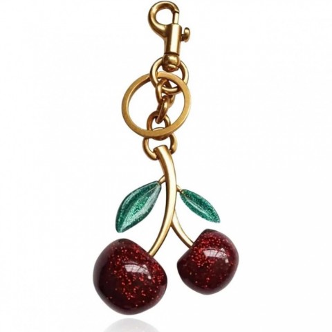 Cherry Luxury Rhodium Plated Car Keychain with Malachite for Lovers
