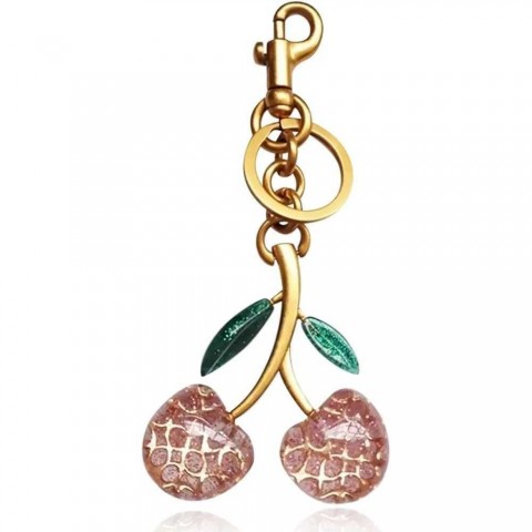 Cherry Luxury Rhodium Plated Car Keychain with Malachite for Lovers