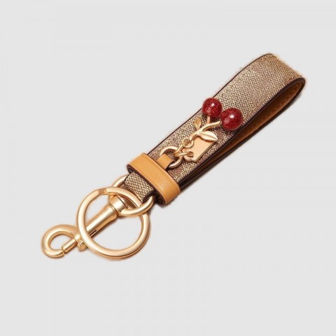 Cherry Luxury Rhodium Plated Car Keychain with Malachite for Lovers
