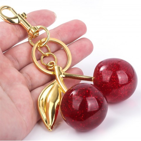 Cherry Luxury Rhodium Plated Car Keychain with Malachite for Lovers