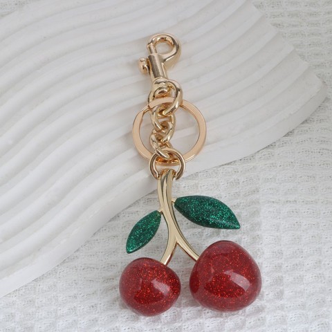 Cherry Luxury Rhodium Plated Car Keychain with Malachite for Lovers