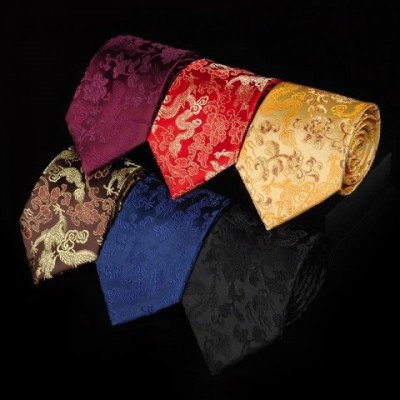 Men's Elegant Red Dragon Jacquard Silk Tie 1200 Stitches for Wedding Grooms