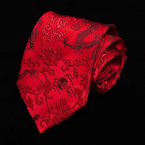 Men's Elegant Red Dragon Jacquard Silk Tie 1200 Stitches for Wedding Grooms
