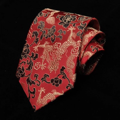 Men's Elegant Red Dragon Jacquard Silk Tie 1200 Stitches for Wedding Grooms