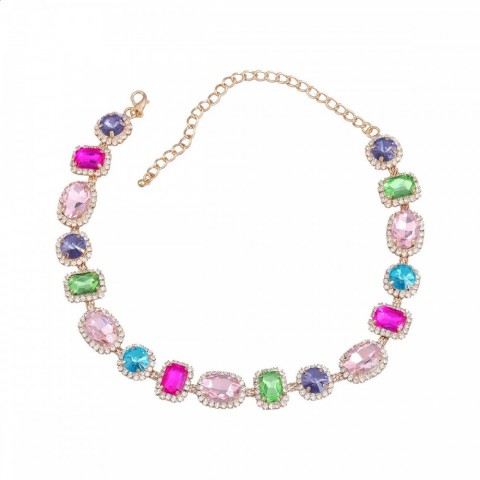 Pink Crystal Geometric Choker Necklace for Women - Bridal Wedding Jewelry