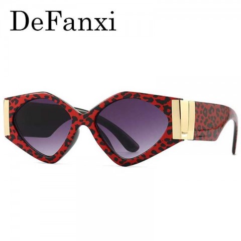 Geometric Frame Women's Red Leopard Print Luxury Sunglasses H241204