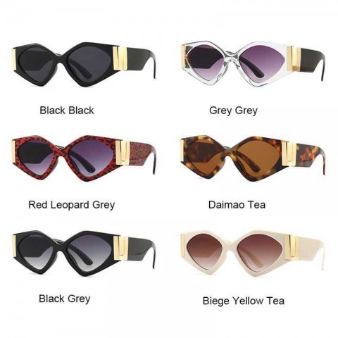 Geometric Frame Women's Red Leopard Print Luxury Sunglasses H241204