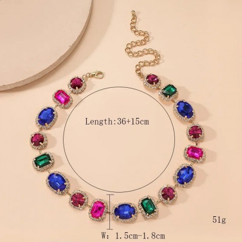 Pink Crystal Geometric Choker Necklace for Women - Bridal Wedding Jewelry
