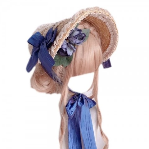 Multicolor Handmade Wide Brim Straw Hat with Lace Flowers for Men