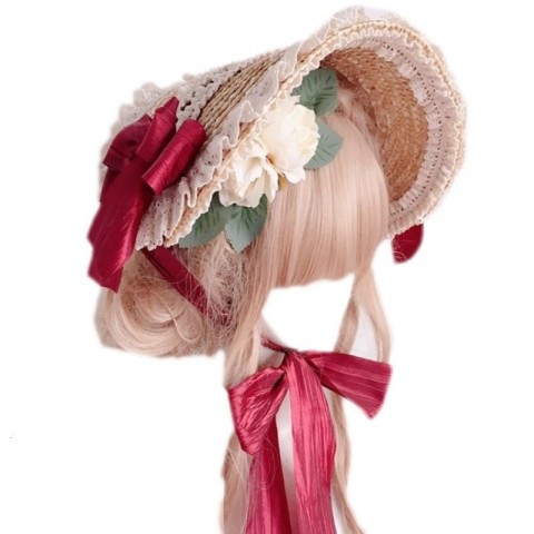Multicolor Handmade Wide Brim Straw Hat with Lace Flowers for Men