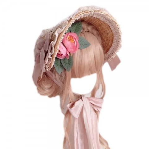 Multicolor Handmade Wide Brim Straw Hat with Lace Flowers for Men