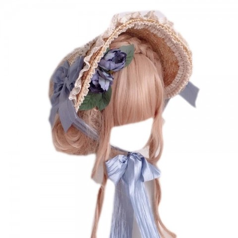 Multicolor Handmade Wide Brim Straw Hat with Lace Flowers for Men