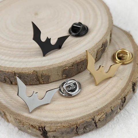 Stainless Steel Bat Brooch for Men - Gold Plated Halloween Jewelry Accessory