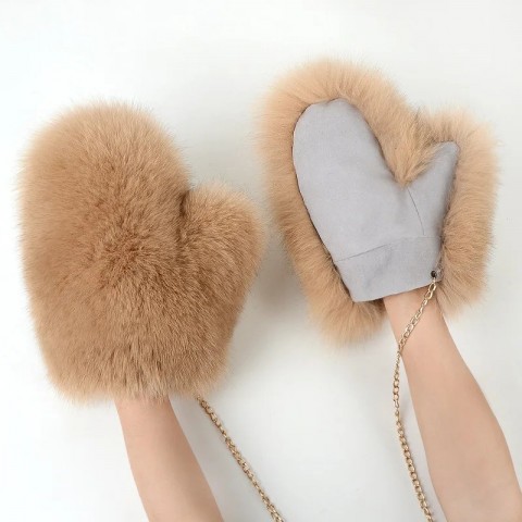 Real Fox Fur Mittens for Women - Warm and Stylish Winter Gloves