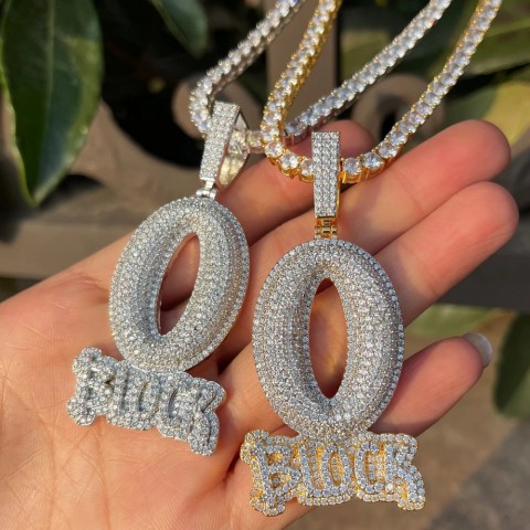 Real Gold Plated O Block Pendant with Iced Out Bubble Letters for Men