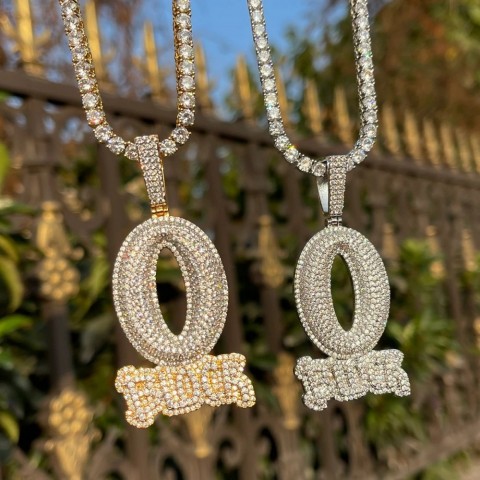 Real Gold Plated O Block Pendant with Iced Out Bubble Letters for Men